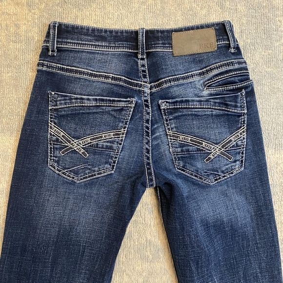 BKE Aiden Jeans Mens 27x34 Blue Dark Wash Straight Stretch Denim Pants Casual - Picture 12 of 14